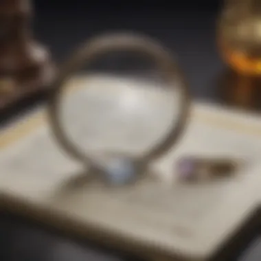 Close-up of a jewelry policy document with a magnifying glass