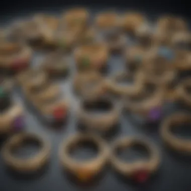 An array of old gold rings displayed elegantly, highlighting their diverse designs