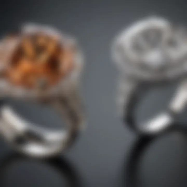 Comparison of cubic zirconia and diamond rings side by side