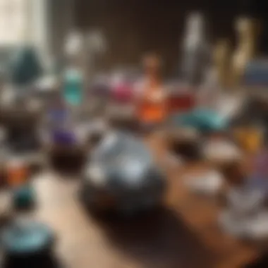 Photography Workspace for Crystals A well-organized workspace equipped with photography tools and reference materials for crystal identification.