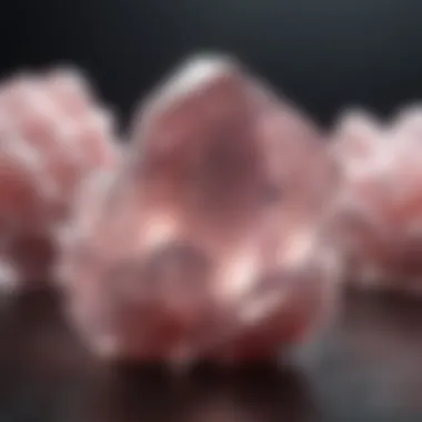 Stunning clear rose quartz crystal cluster reflecting light