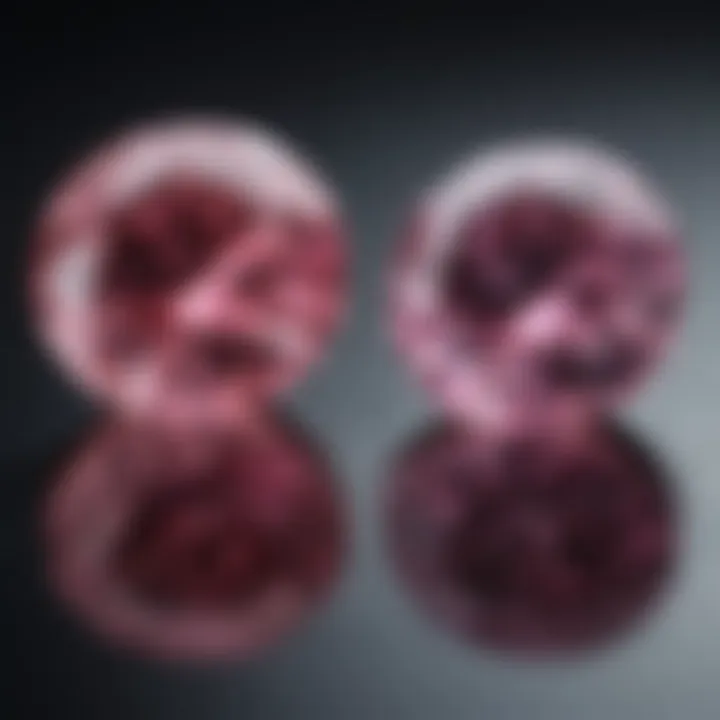 Side-by-side comparison of pink sapphire and pink diamond