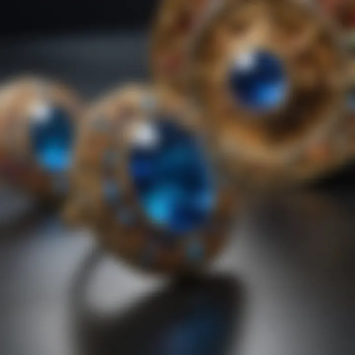 An artistic display of cabochons set in intricate jewelry pieces