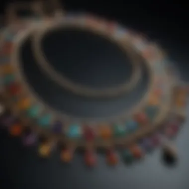 An artistic display of necklace chains reflecting different cultural influences