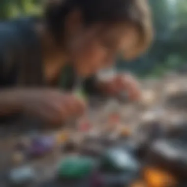 A collector examining crystals in nature