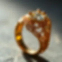 Close-up of a gold ring showcasing intricate craftsmanship