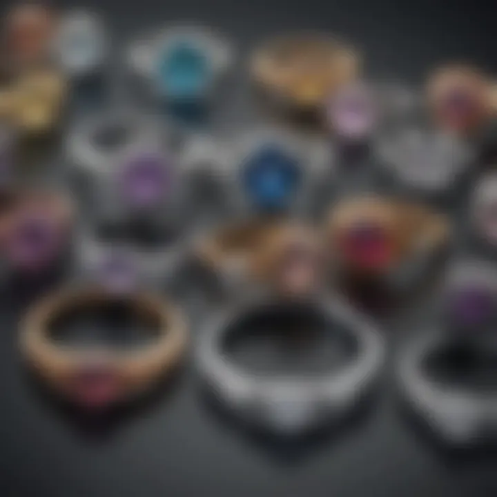 Different styles of engagement rings laid out for comparison