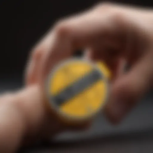 A close-up view of a measuring tape wrapped around a finger to determine size