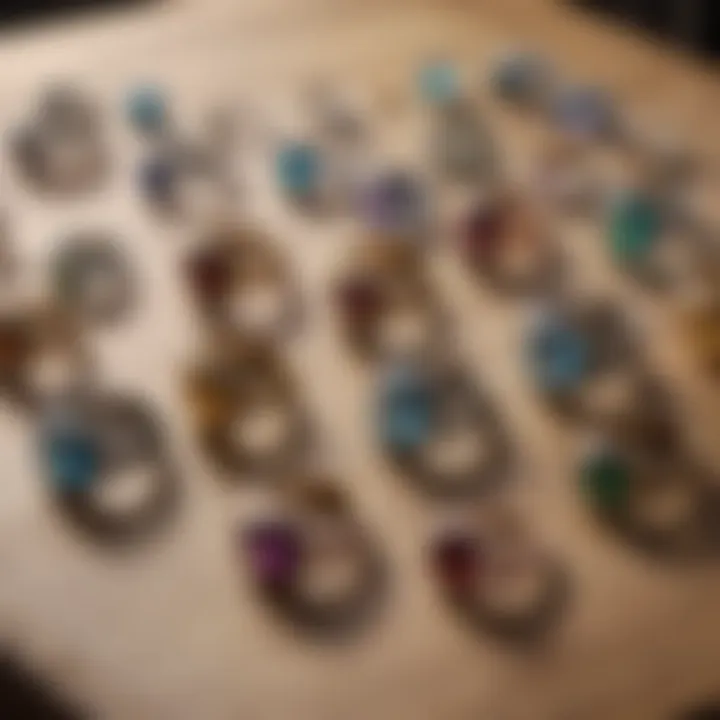 An assortment of ring sizers laid out on a table for easy selection