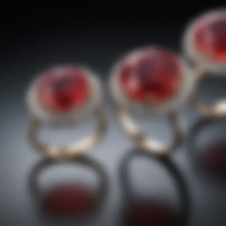 Display of red beryl rings emphasizing their cultural significance and elegance in jewelry