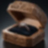 Elegant wooden engagement ring box with intricate carvings