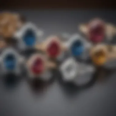 A luxurious display of various styles of oval engagement rings on a velvet backdrop