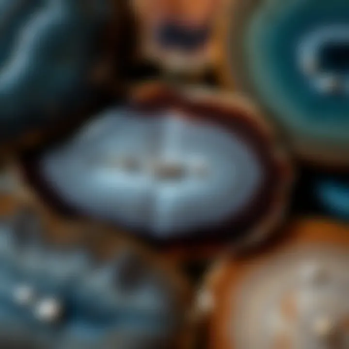 A stunning close-up of various agate types showcasing intricate banding patterns.