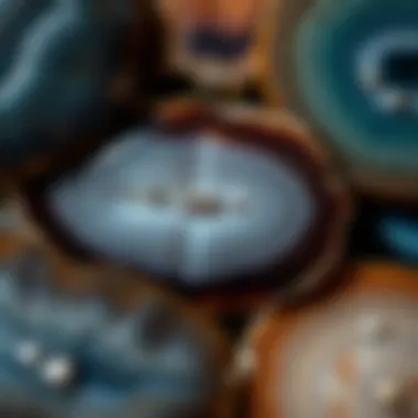 Intricate Banding Patterns in Agate Types A stunning close-up of various agate types showcasing intricate banding patterns.