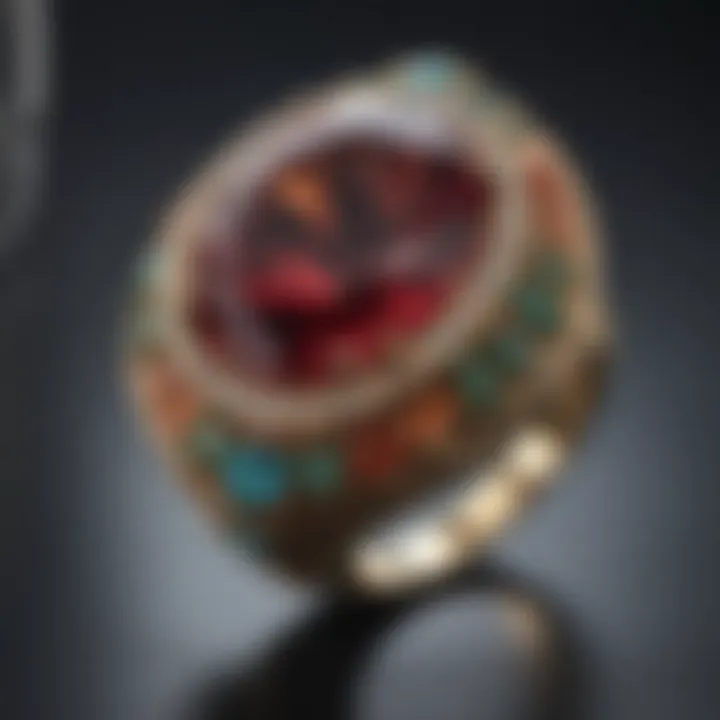 An elegant piece of jewelry featuring a striking alternative gemstone instead of a diamond.