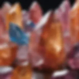 A close-up view of various color quartz crystals showcasing their brilliant hues.
