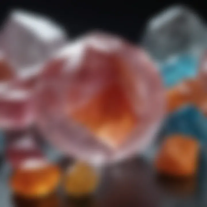 An array of color quartz used in alternative therapies, highlighting its healing properties.