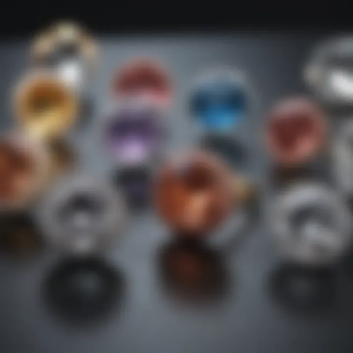 Various styles of diamond studs arranged artistically