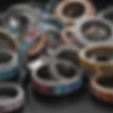 Diverse Settings of Eternity Bands Artistic close-up of eternity bands arranged in various settings, highlighting the diversity of styles and gemstones.