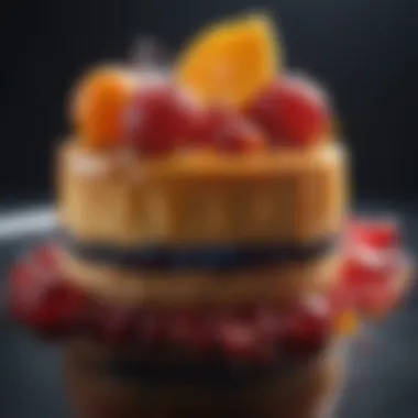 Dessert Fusion with Edible Gemstones A beautifully designed dessert featuring edible gemstones, highlighting the fusion of art and gastronomy