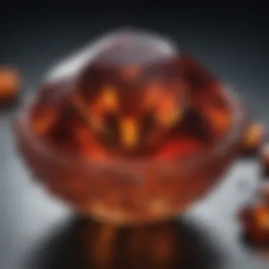 Close-up of a sparkling edible gemstone resembling a jewel, showcasing its intricate details