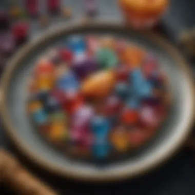 Artistic Display of Edible Gemstones A selection of vibrant edible gemstones arranged artistically on a plate