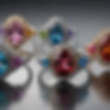 Elegant display of birthstone mothers rings showcasing various gemstones