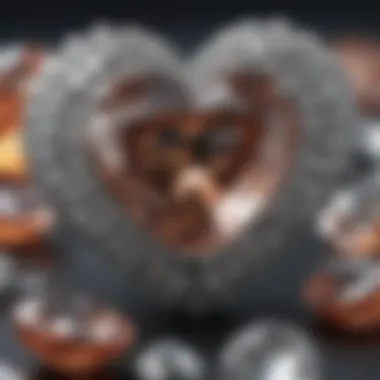 Close-up view of a dazzling heart shaped diamond surrounded by smaller stones