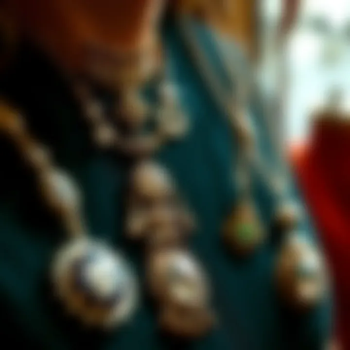 Close-up of vintage necklaces displayed attractively.