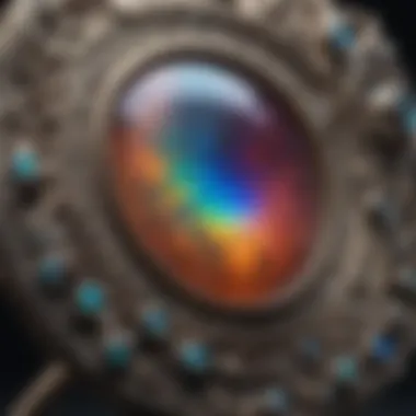 Close-up of Opal's Intricate Color Play Close-up of an opal highlighting its intricate color play and patterns
