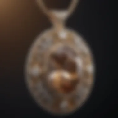 Close-up view of a vintage oval diamond pendant with unique detailing