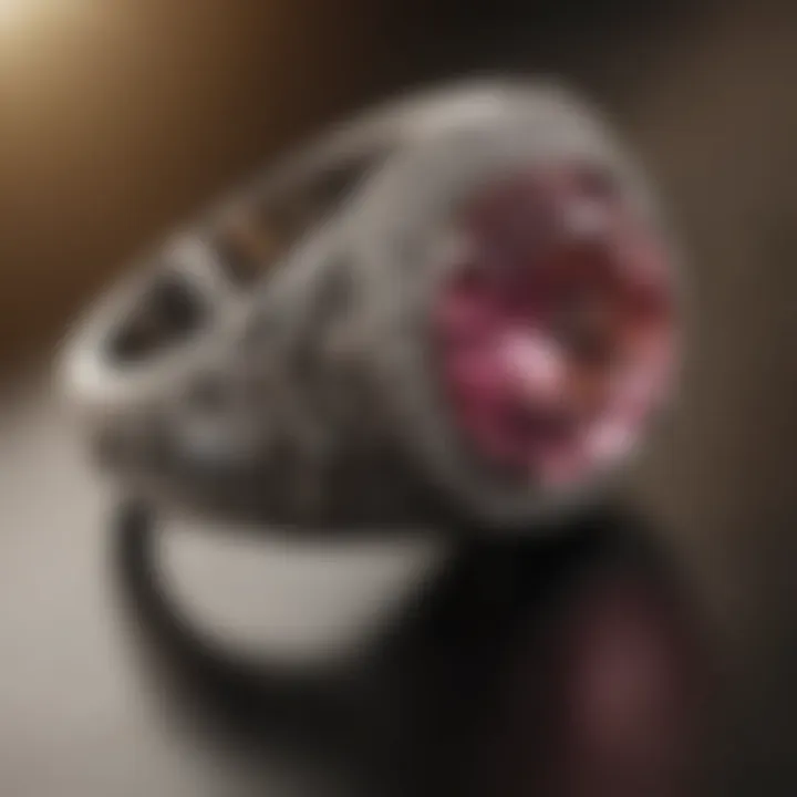 Close-up of an intricate ring showcasing unique craftsmanship