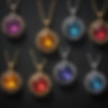 A selection of finished PMC pendants displayed on a velvet background