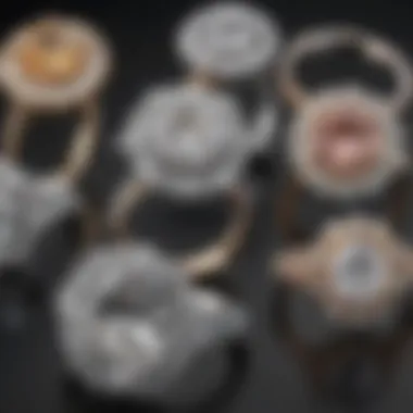 Diverse styles of radiant diamond rings displayed together