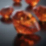 Close-up view of a vibrant reddish-orange gemstone showcasing its intricate facets.