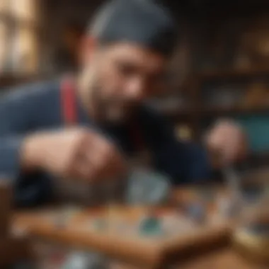 Artisan Crafting Semi-Precious Stones An artisan skillfully cutting and polishing a semi-precious stone, emphasizing the artistry involved in its creation.
