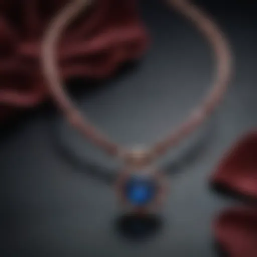 Elegant blue Nile garnet necklace resting on a velvet background