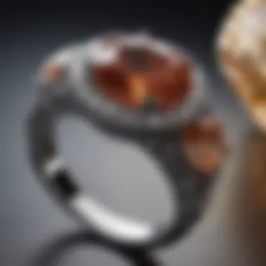 A close-up of a beautifully crafted colored diamond ring set against a luxurious backdrop.