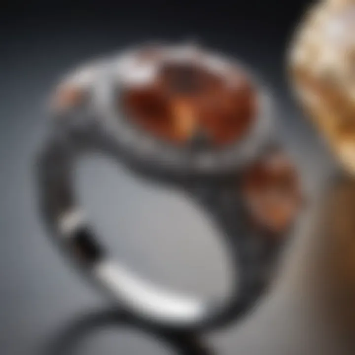 A close-up of a beautifully crafted colored diamond ring set against a luxurious backdrop.