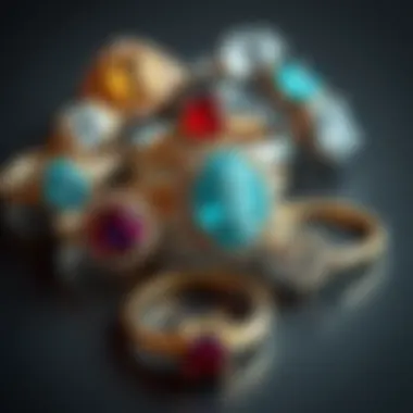 A collection of various vintage engagement rings showcasing different styles and stones.