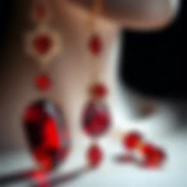 Contemporary Jewelry Featuring Red Glass Gems Modern jewelry pieces incorporating red glass gems in innovative designs