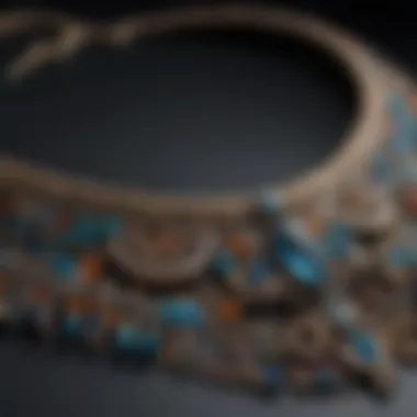 Intricate Beaded Necklace Design A close-up view of an intricately designed beaded necklace showcasing various colors and patterns.