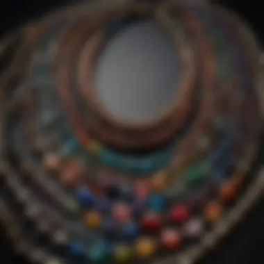 Natural Materials for Beaded Necklaces An array of natural materials used in creating beaded necklaces, including gemstones, wood, and glass beads.