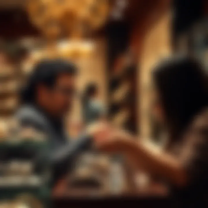 Customer receiving personalized service in a ring shop