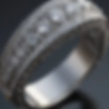 Close-up of a diamond wedding band showcasing intricate details