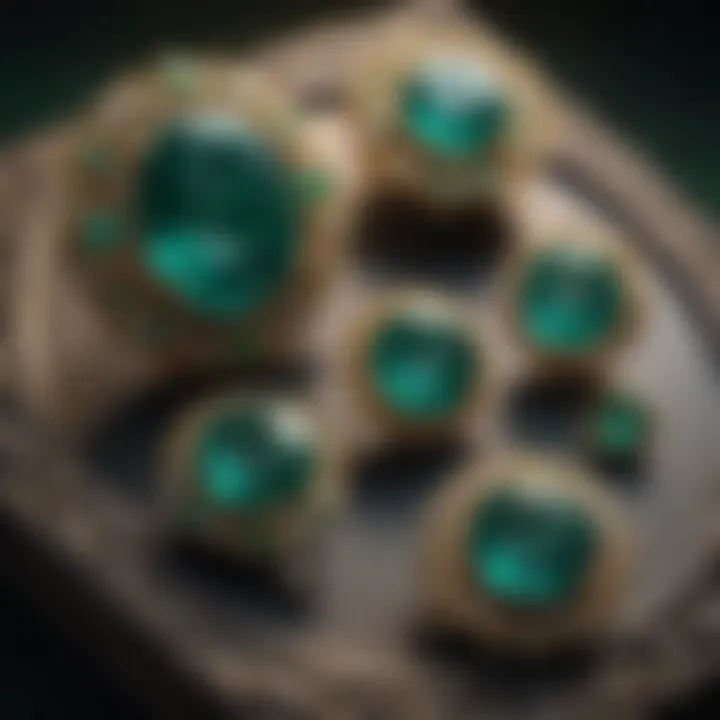 A display of various emerald jewelry pieces highlighting their cultural significance