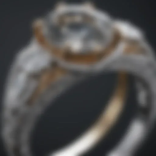 Exquisite close-up of a double claw prong engagement ring showcasing its intricate design.