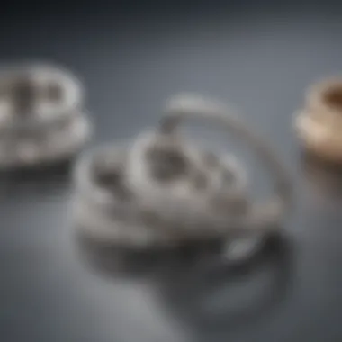 Artistic representation of various thin white gold ring designs