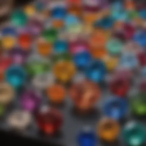 A dazzling display of various gemstones in a shop window, showcasing their vibrant colors and unique shapes.