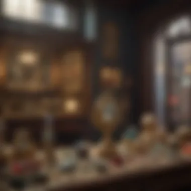 Historical Charm of a Gem Store A historical gem store interior filled with antique jewelry and historical artifacts related to gemstones.